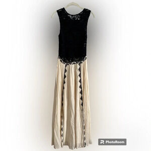 Boho Crochet Maxi  Slit Dress Black and Cream Cottagecore Size S